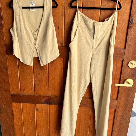 BAMBOO BLONDE Tailored Linen Cupid Pant and Vineyard Vest Set Small - Picture 9 of 16